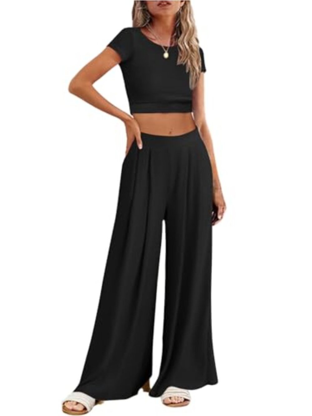 Women's 2 Piece Lounge Set Crop Top Wide Leg Pants Tracksuit